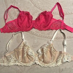 (2) Wacoal Embrace Lace Underwire Model 65191 (1) Pink (1) beige size 32DD,